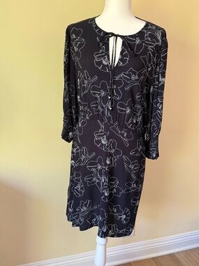 Boss Blue/White Floral Tie-Front  Sleeve Dress US 10